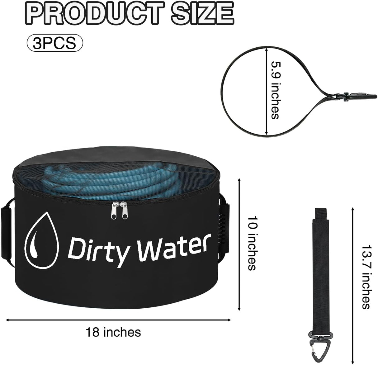 3 Pack RV Hose Storage Bag, Waterproof Utility Bag with Visible Cover & Dual Zipper Closure RV Storage and Organization for Sewer, Fresh Water Hoses Electrical Cords Camper Tools Accessories