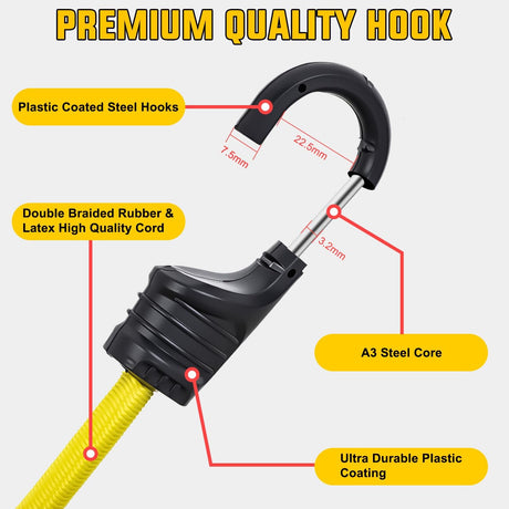 Ultimate Outdoor Bungee Cord Assortment - Heavy Duty Set of 36 (18 Inch 24 Inch 32 Inch 40 Inch 48 Inch) with Hooks for Camping Securing and DIY