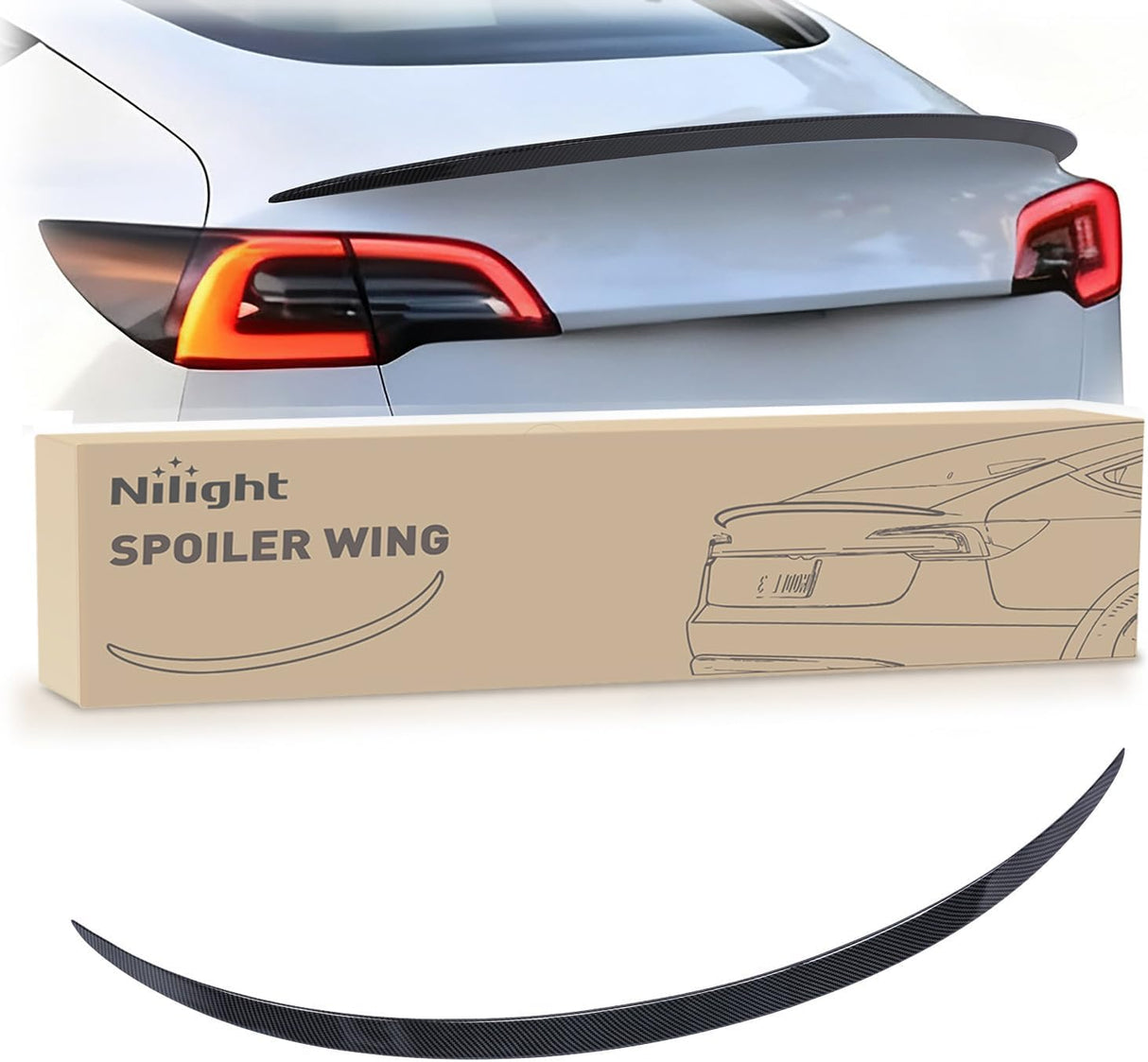 Spoiler Fit for Tesla Model 3 2017-2023 Spoilers for Cars Rear Spoiler Wing Sporty Appearance Rear Trunk Lip Exterior Accessories No-Drill Installation ABS Carbon Fiber Pattern, Glossy Black