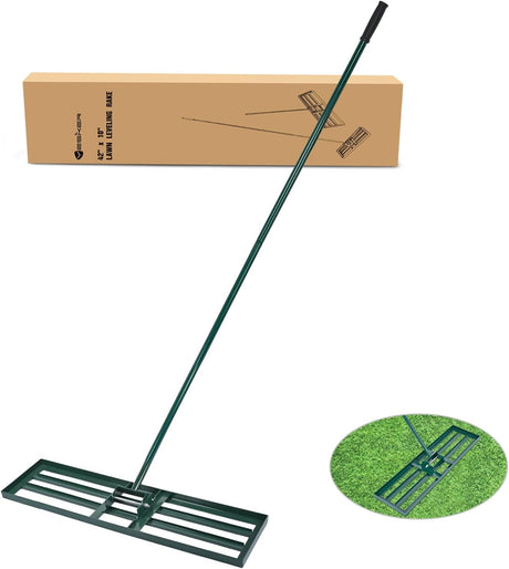 Lawn Leveling Rake 42 Inch for Soil Yard Leveling Rake with 42 Inchx10 Inch Ground Plate 72 Inch Steel Handle Effort-Saving Heavy Duty Ground Leveler Tool for Backyard Garden Farm Golf Course Landscaping