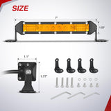 Slim LED Light Bar 2Pcs 7 Inch 16LED Single Row Spot Flood Combo Amber Off Road Work Driving Fog Turn Signal Lighting for 12V 24V ATV UTV Pickup Truck Tractor Boat