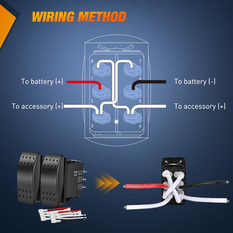 2 Pack Momentary Rocker Switches 6 Pin Waterproof ON Off ON DPDT Toggle Switch 20A/12V 10A/24V with Jumper Wires Set for Cars Trucks Boats ATVs UTVs RVs