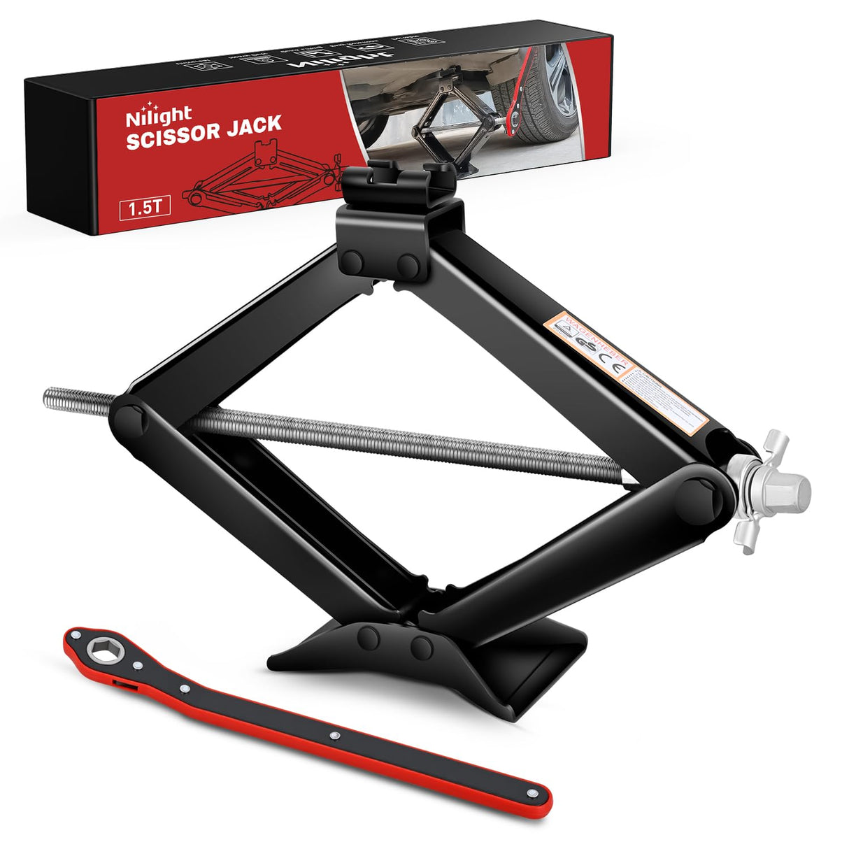 Scissor Jack for Car 1.5 Ton(3307 lbs), Heavy Duty Steel Scissor Lift Jack Car Kit with Ratchet Wrench for Sedan SUV MPV Tire Changing, 3.9 Inch-13.6 Inch Lifting Range Portable Small Jack Black