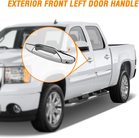 Exterior Front Left Driver Car Door Handle Key Hole Compatible with 2007 08 09 10 11 12 2013 Chevy Silverado Suburban Tahoe GMC Sierra Yukon Cadillac Escalade Replaces# 80546,20828258,Chrome
