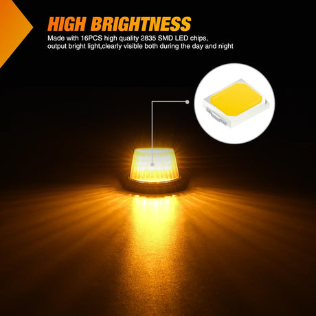 LED Cab Marker Lights 5 PCS 16 LED Smoke Lens Amber Clearance Roof Running Light Compatible with1984-1997 Ford F150 F250 F350 Pickup Trucks 1988-1997 Ford F Super Duty