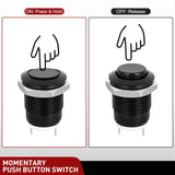 12mm Momentary Push Button Switch 6PCS 12V Waterproof Black Metal Small Round Power Push Button Switches 2 Pin for Car Automotive Truck Boat Marine Off-Road Vehicle