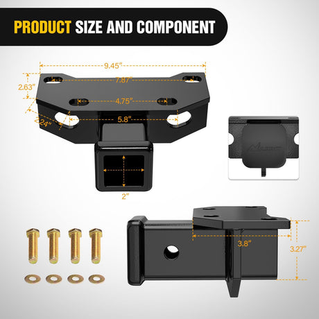 2 Inch Rear Trailer Hitch Receiver Kit for 2010 2011 2012 2013 2014 2015 2016 2017 2018 2019 2020 2021 2022 2023 2024 Lexus GX460 with Rubber Stopper and Adjustment Plate