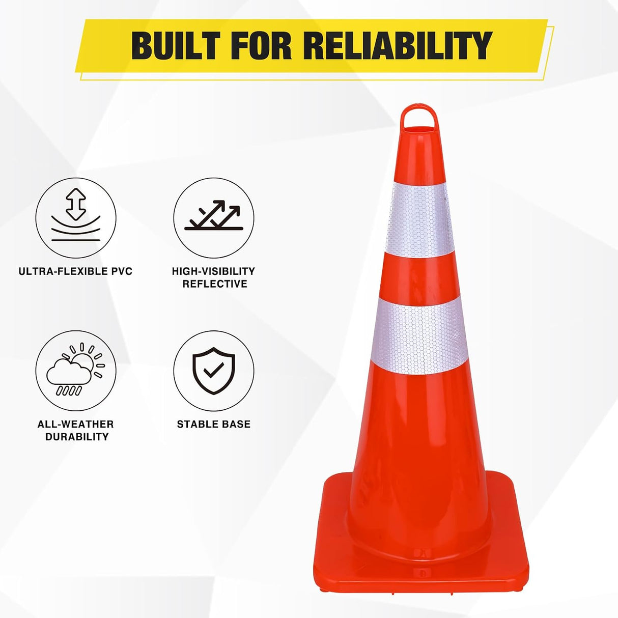 28 inch Traffic Safety Cones, 4  Pack Durable PVC Orange Cones with Reflective Collars for Road Safety, Parking, Construction Work, Sports Training