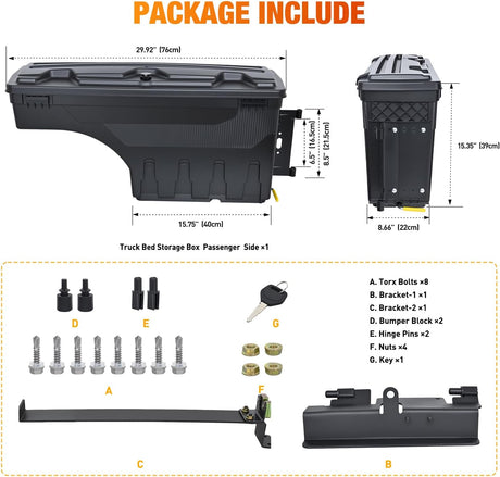 Truck Bed Tool Box Passenger Side Truck Tool Box Fit for Chevy Silverado GMC Sierra 1500 2500 3500 2007-2018 ABS Swing Case Truck Bed Storage Box w Lockable Lid Waterproof Wheel Well Toolbox