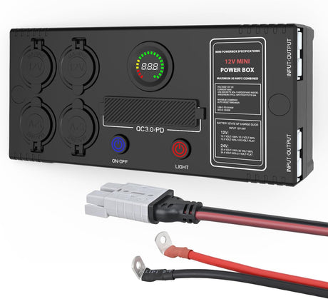 Mini Power Box 12V 24V DC Compact Design Distribution Box Plug & Play Multi Ports -2 Anderson, 3 USB, 3 USB-C, 4 Cig Sockets Perfect for Outdoors Camping Fishing RV 4Wd Caravans Emergency