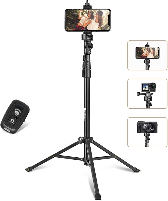 52 inch Phone Tripod Stand & Selfie Stick Tripod, All in One Professional Travel Cell Phone Tripod, Cellphone Tripod with Bluetooth Remote and Phone Holder, Compatible with iPhone, Android Phones