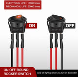 8PCS Round Rocker Switches 12V 24V 20A Red LED Toggle swtiches SPST with 16AWG Presoldered Wires 3Pin 2Position for Car Truck Vehicle Boat Marine Rocker On Off Control