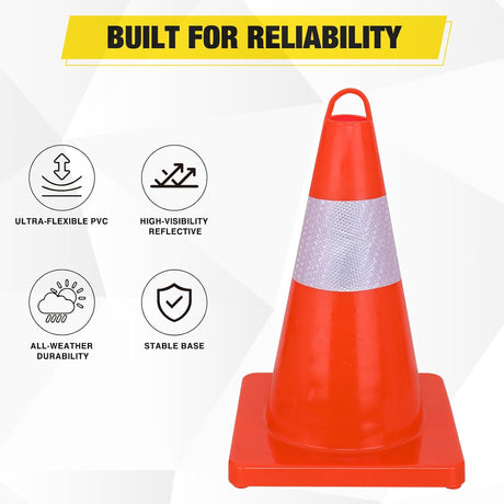 18 inch Traffic Safety Cones, 4  Pack Durable PVC Orange Cones with Reflective Collars for Road Safety, Parking, Construction Work, Sports Training