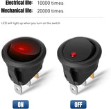 12PCS Round Rocker Switches 12V 24V 20A Red LED Toggle swtiches SPST 3 Pin 2 Position for Car Truck Vehicle Boat Marine Rocker On Off Control