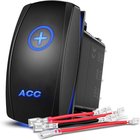 Acc Rocker Switch Led Light Bar 5 Pin Laser On Off SPST Switches 20A/12V 10A/24V Blue with Jumper Wires Set for Cars Trucks Boats ATVs UTVs RVs