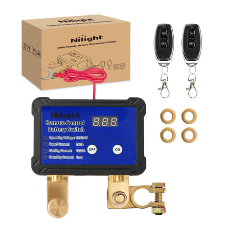 240A Remote Battery Disconnect Switch 12V 24V Car Smart Anti-Theft Kill Switches Upgrade Prevent Power Drain Wireless Remote Control Relay Fobs Voltmeter Display for Auto Cars Truck RV Boat