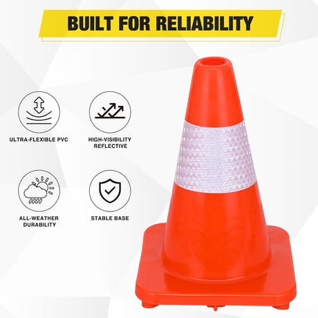 12 inch Traffic Safety Cones, 8  Pack Durable PVC Orange Cones with Reflective Collars for Road Safety, Parking, Construction Work, Sports Training
