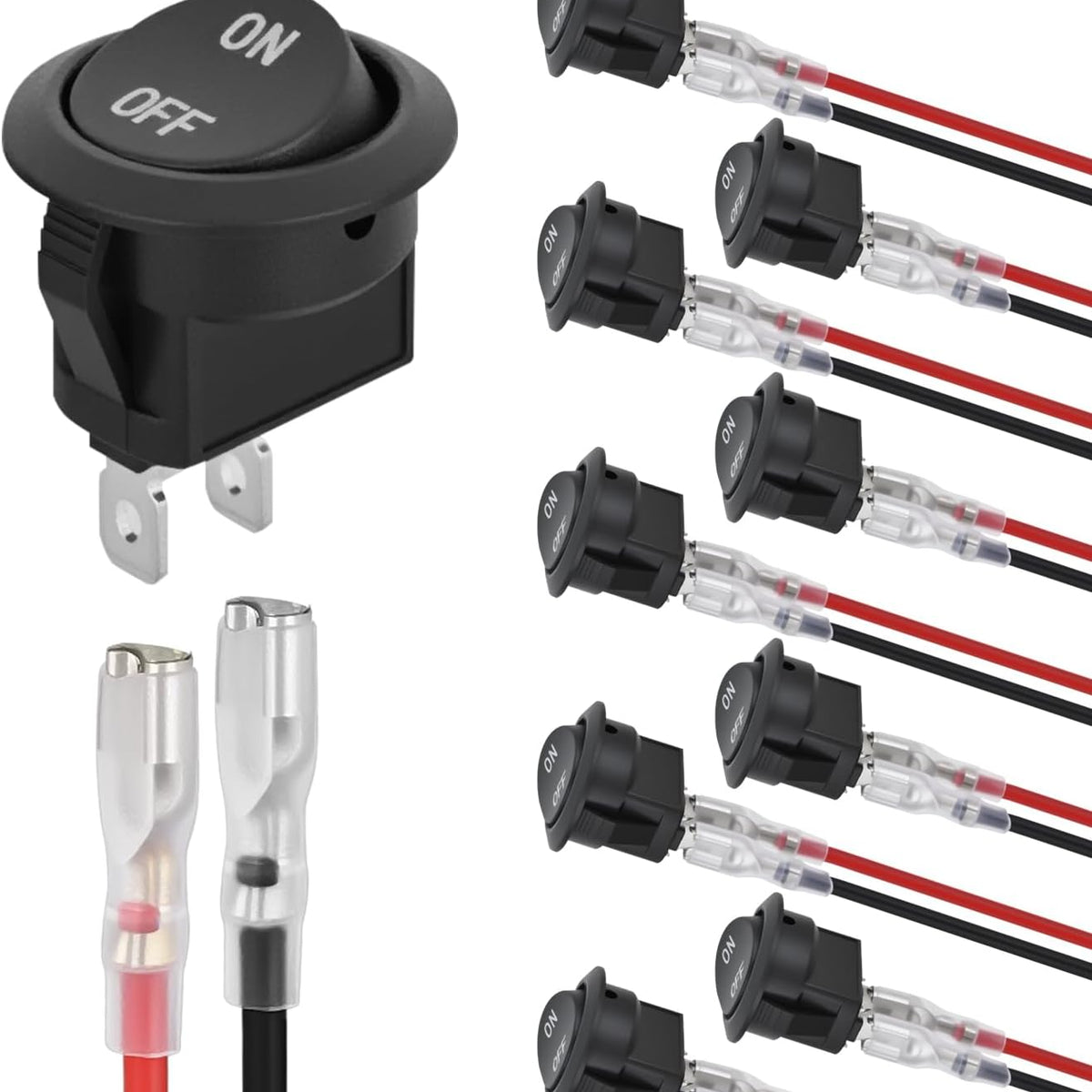 10PCS Round Rocker Switches w/Wiring Harness SPST 6A/250V 10A/125VAC ...