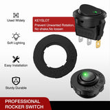 1PC Round Rocker Switch with Shell 12V 24V 20A Green LED Toggle swtich with 16AWG Wires SPST 3Pin 2 Position for Car Truck Vehicle Boat Marine Rocker On Off Control