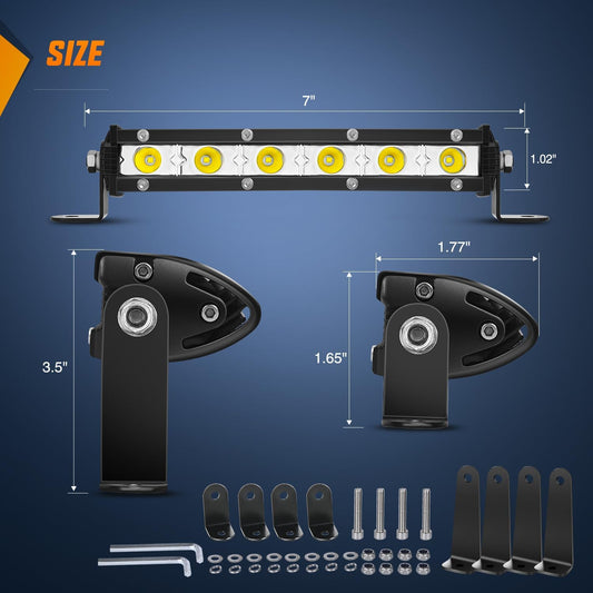 7" 18W 6LED Single Row Ultra-Slim Spot LED Light Bars Nilight