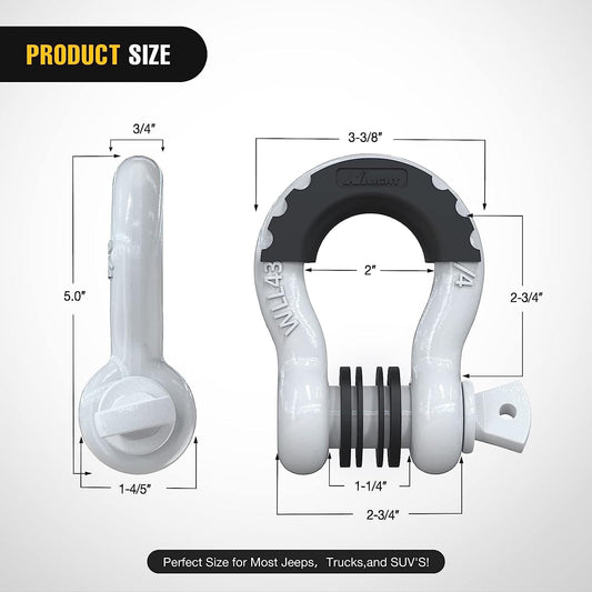 3/4 inch D-Ring Shackle White (Pair) Nilight
