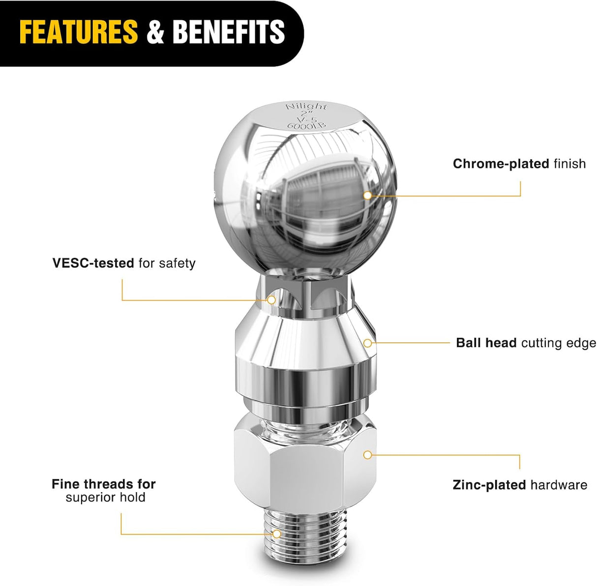 1-7/8 Inch, 2 Inch and 2-5/16 Inch Diameter Chrome Trailer Hitch Ball, Maximum Load Capacity Up to 8,000 lbs, 1- Inch Shank Universal Fit Gray