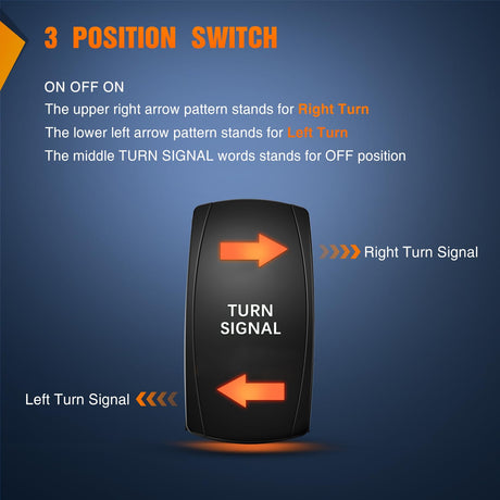 Turn Signal Switch Amber 4Pin ON Off ON Rocker Switch Laser Etched SPDT Toggle Switches 12V 20A 24V 10A Jumper Wires for Cars RVs Boats Campers Trailers