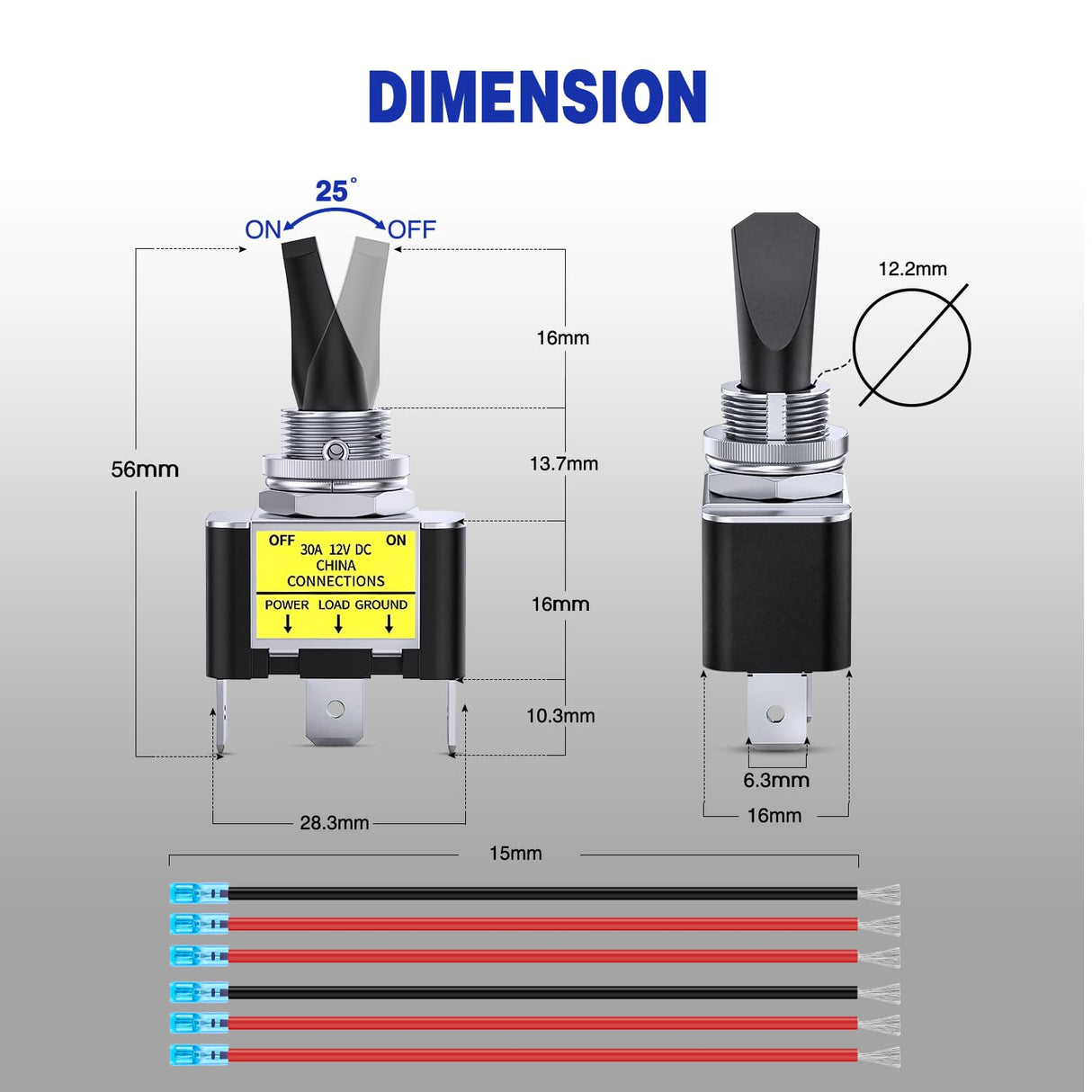 2PCS Yellow LED Toggle Switch 12V DC 30A 3 Pin On Off 2 Position Heavy Duty Rocker Switch with 14AWG Wire for Automotive Cars Trucks Boats Racing Cars Auto Boat