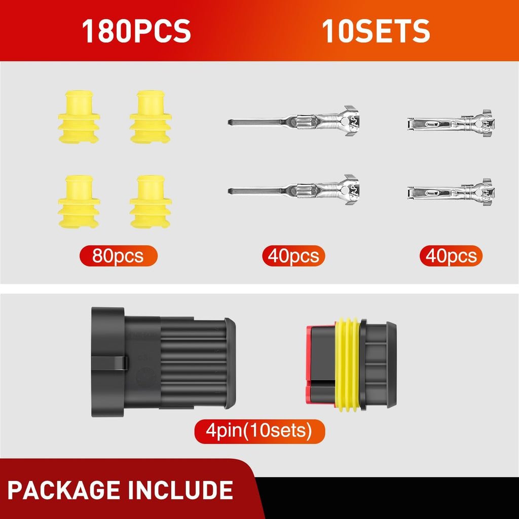 Wiring Harness Kit 180PCS 4 Pin Electrical Connector ‎Plug Male Female Terminal Wire Connector
