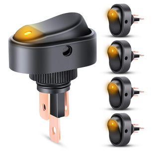 5Pcs 12V 30A Round Toggle LED Switch with Yellow LED Indicator Nilight