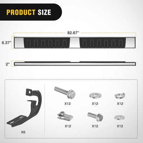 Running Boards for 2004 2005 2006 2007 2008 2009 2010 2011 2012 2013 2014 Ford F-150 Crew Cab 4 Full Size Doors 6 Inch Stainless Steel Bolt-on Side Step Nerf Bars Silver