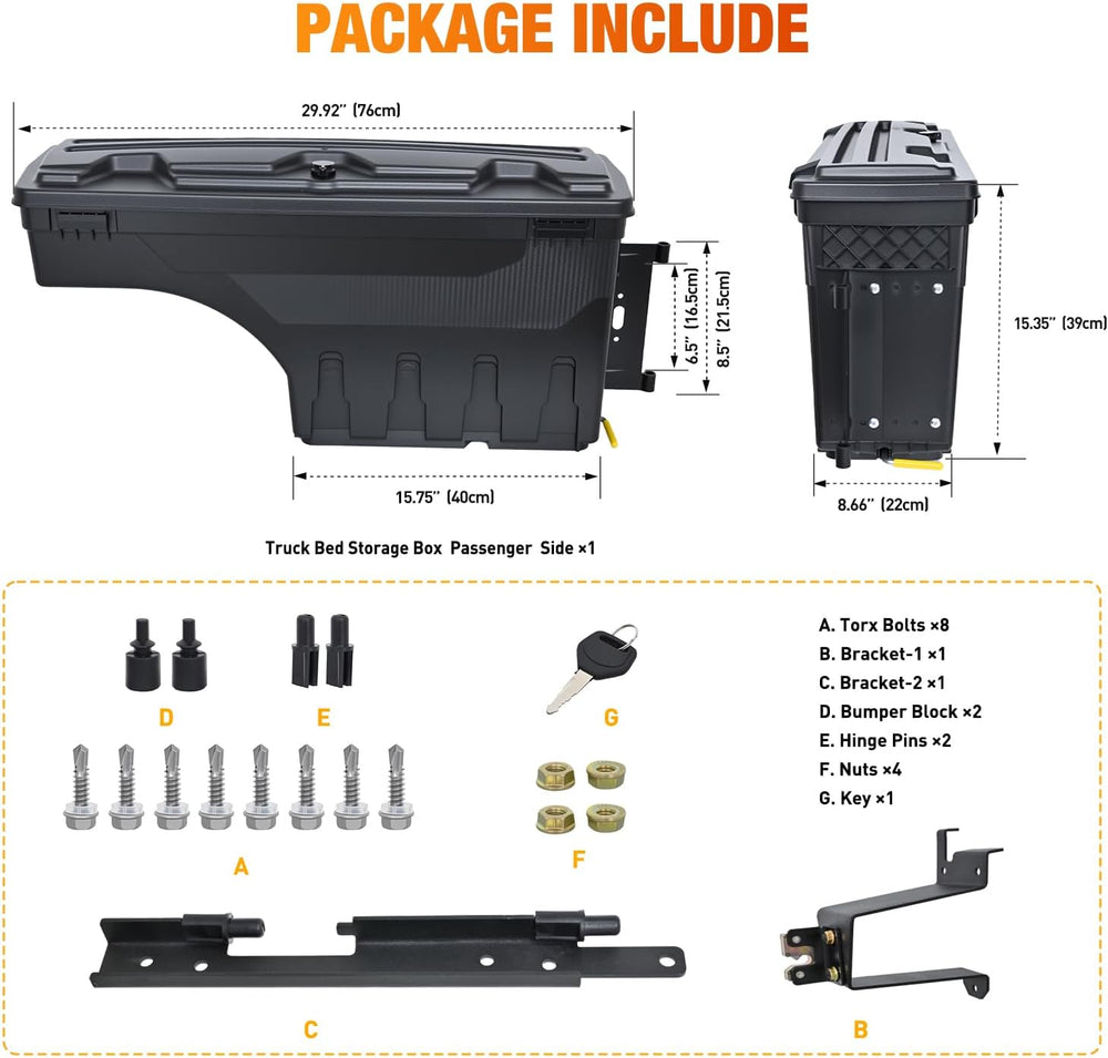 Truck Bed Tool Box Passenger Side Truck Tool Box Fit for Chevrolet Silverado 1500 GMC Sierra 1500 2019 2020 ABS Swing Case Truck Bed Storage Box with Lockable Lid Waterproof Wheel Well Toolbox