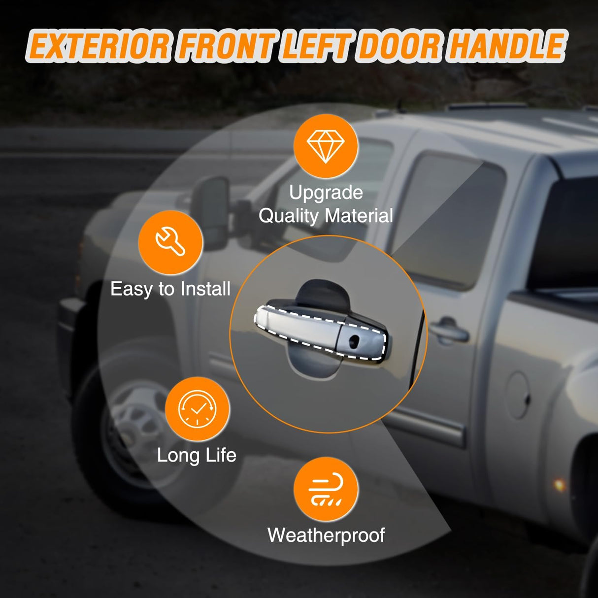 Exterior Front Left Driver Car Door Handle Key Hole Compatible with 2007 08 09 10 11 12 2013 Chevy Silverado Suburban Tahoe GMC Sierra Yukon Cadillac Escalade Replaces# 80546,20828258,Chrome