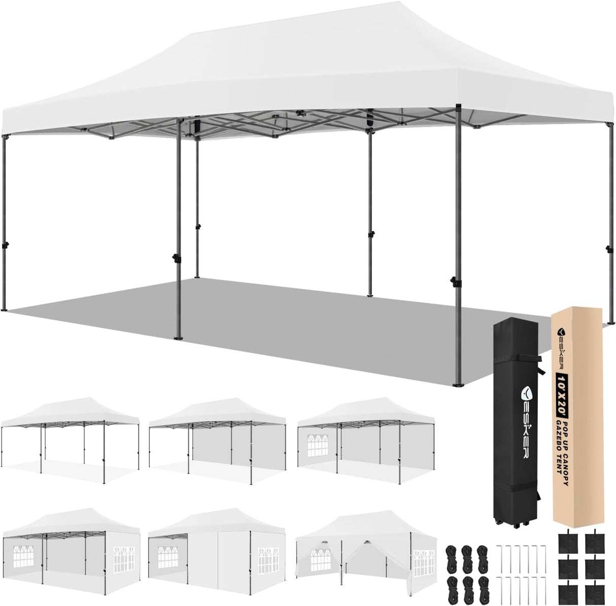10x20 Pop Up Canopy Tent with Sidewalls Instant Outdoor Canopy, Waterproof & UV Protection, Easy Setup Adjustable Height Heavy Duty Shelter Gazebo Tent for Patio Backyard Party Events, White