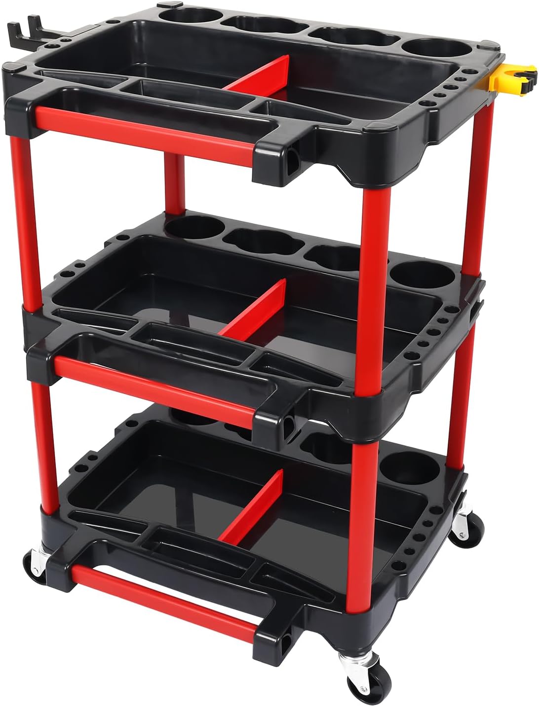 3-Tier Car Detailing Cart with Polisher Brackets - Rolling Utility Plastic Cart with Organizer & Hooks - Heavy Duty Mobile Tool Station