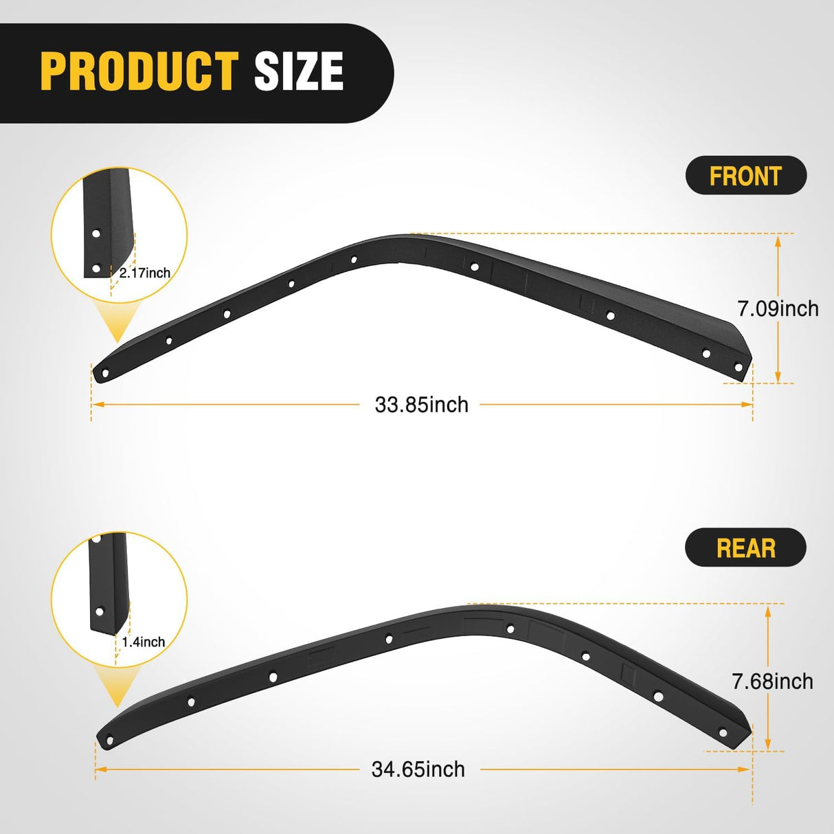 Fender Flares Extensions Set Compatible with 2020 2021 2022 2023 2024 2025 2026 Gladiator JT Mojave & Rubicon (Only for High Wheel Arches) Off-Road Widened Front Rear Flat 4 PCS