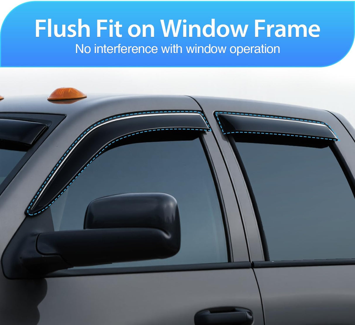Tape-On Rain Guards for Dodge Ram 1500 Quad Cab 2002-2008, 4PCS | Out-Channel Smoke Window Visors, Helps Vent Fresh Air in Rainy Weather, Fits Dodge Ram 2500/3500 Quad Cab 2003-2009