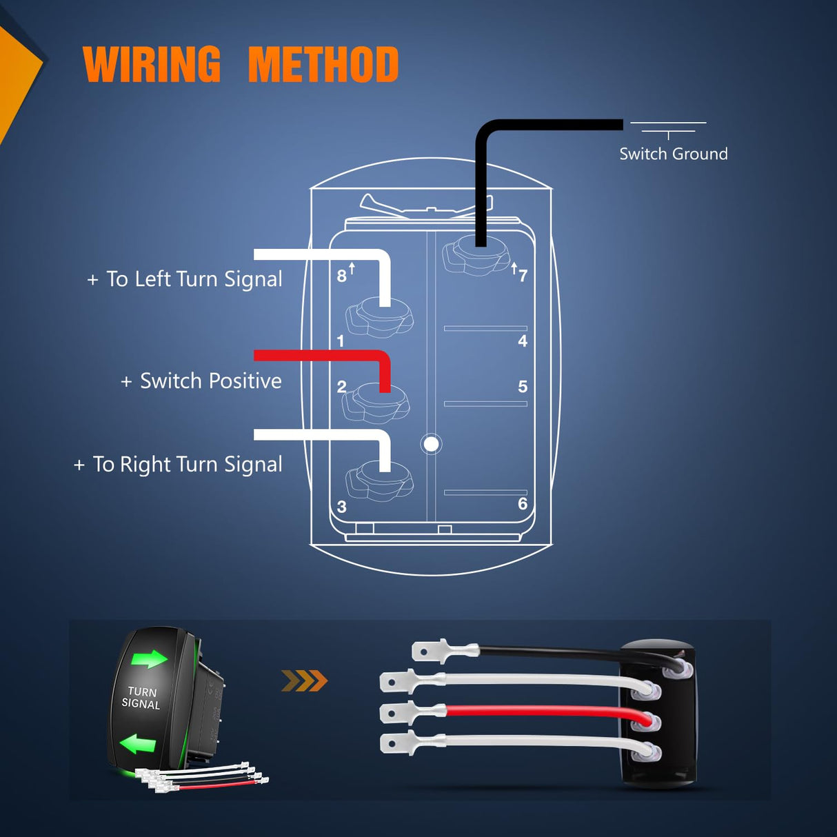 Turn Signal Switch Green 4Pin ON Off ON Rocker Switch Laser Etched SPDT Toggle Switches 12V 20A 24V 10A Jumper Wires for Cars RVs Boats Campers Trailers