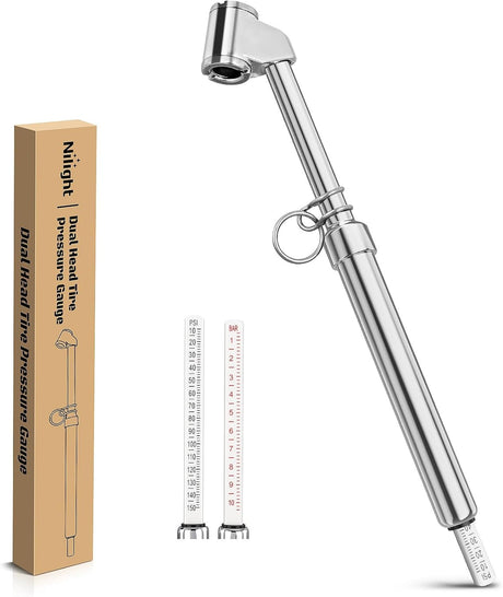 Dual Head Tire Pressure Gauge Heavy Duty Truck Air Chuck Range 10-150PSI 1-10Bar Tire Pressure Checker Straight-On Tire Air Gauge Extended Tube for Semi Truck, RV, Car, Motorcycle