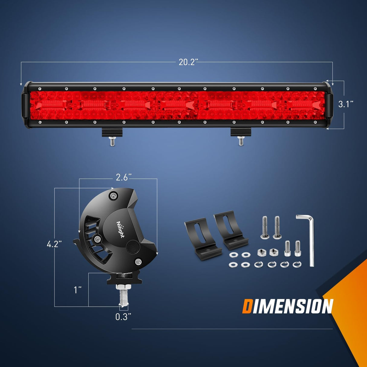 20 Inch LED Light Bar Red Triple Row 420W Spot Flood Combo 42000LM Driving Boat Off Road Fishing Hunting Emergency Safety Lighting for UTV Pick-up Van Tractor