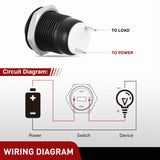12mm Momentary Push Button Switch 6PCS 12V Waterproof Black Metal Small Round Power Push Button Switches 2 Pin for Car Automotive Truck Boat Marine Off-Road Vehicle