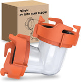 90 Degree RV Tote Tank Adapter, Clear RV Sewer Hose Elbow Fitting with 4 Swivel Bayonet Prongs Leak-Proof Double Odor-Tight Sealing Ring for RV Camping Portable Waste Tank Sewer Hoses, Orange