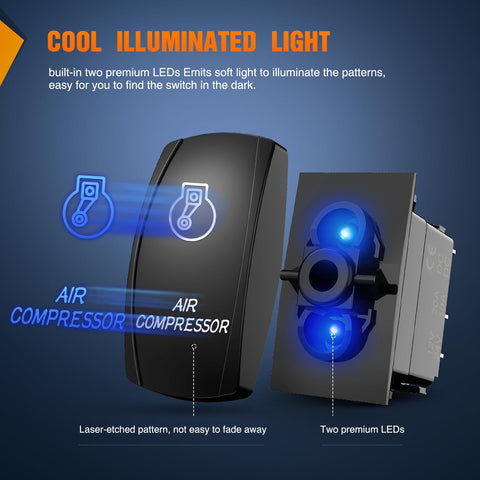 5Pin Laser On/Off SPST Air Compressor Rocker Switch Blue – Nilight