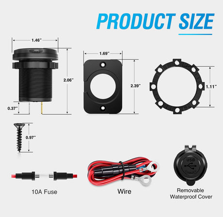 2 Pack PD Type C and QC 3.0 USB Fast Outlet Panel with LED ON Off Touch Switch Fused Wire Kit for 12V 24V Cars Trucks RVs Motorcycles Buses Boats