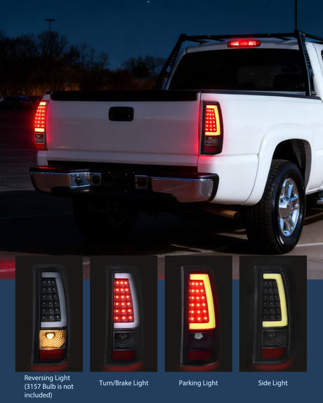 Taillight Assembly Compatible with 2003 2004 2005 2006 Chevy Silverado 1500 1500HD 2500 2500HD 3500 2007 Chevrolet Classic Incandescent Type Upgrade LED Tube Tail Lights Rear Brake Lamps
