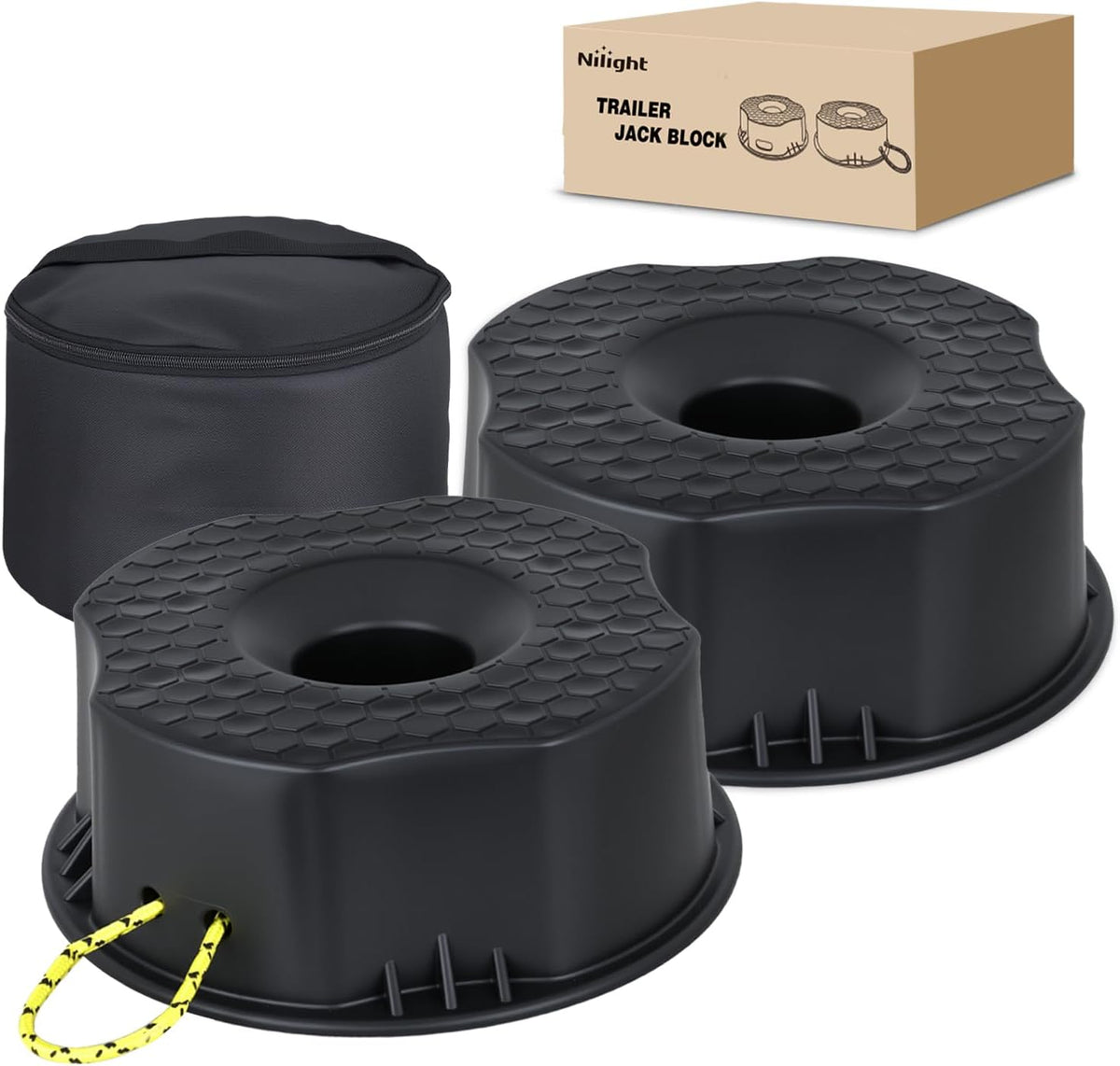 Trailer Jack Block RV Camper Stabilizer Leveling Blocks 10000lb 2PC | Heavy Duty RV Leveling Block for Travel Trailer with Bag, Universal Fit for Tongue Jack Post Foot 5th Wheels, Black