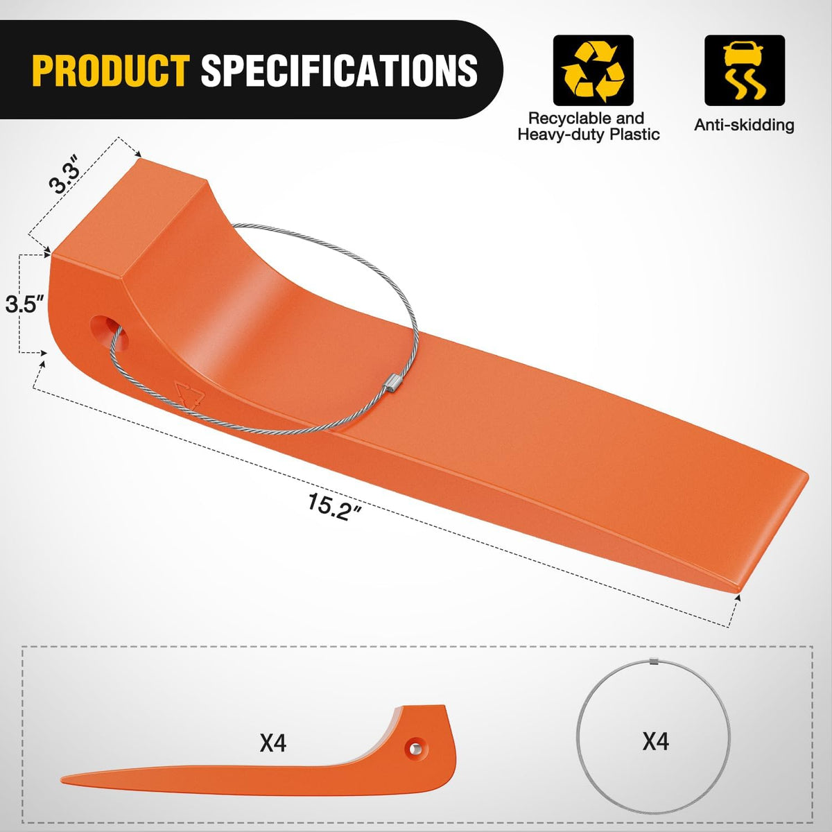 Tire Skates 4Pack – Rollback Tow Truck & Flatbed Carrier Accessories, Low Friction Skids for Locked Wheel Towing & Disabled Vehicle Recovery, 4000 lbs, Orange