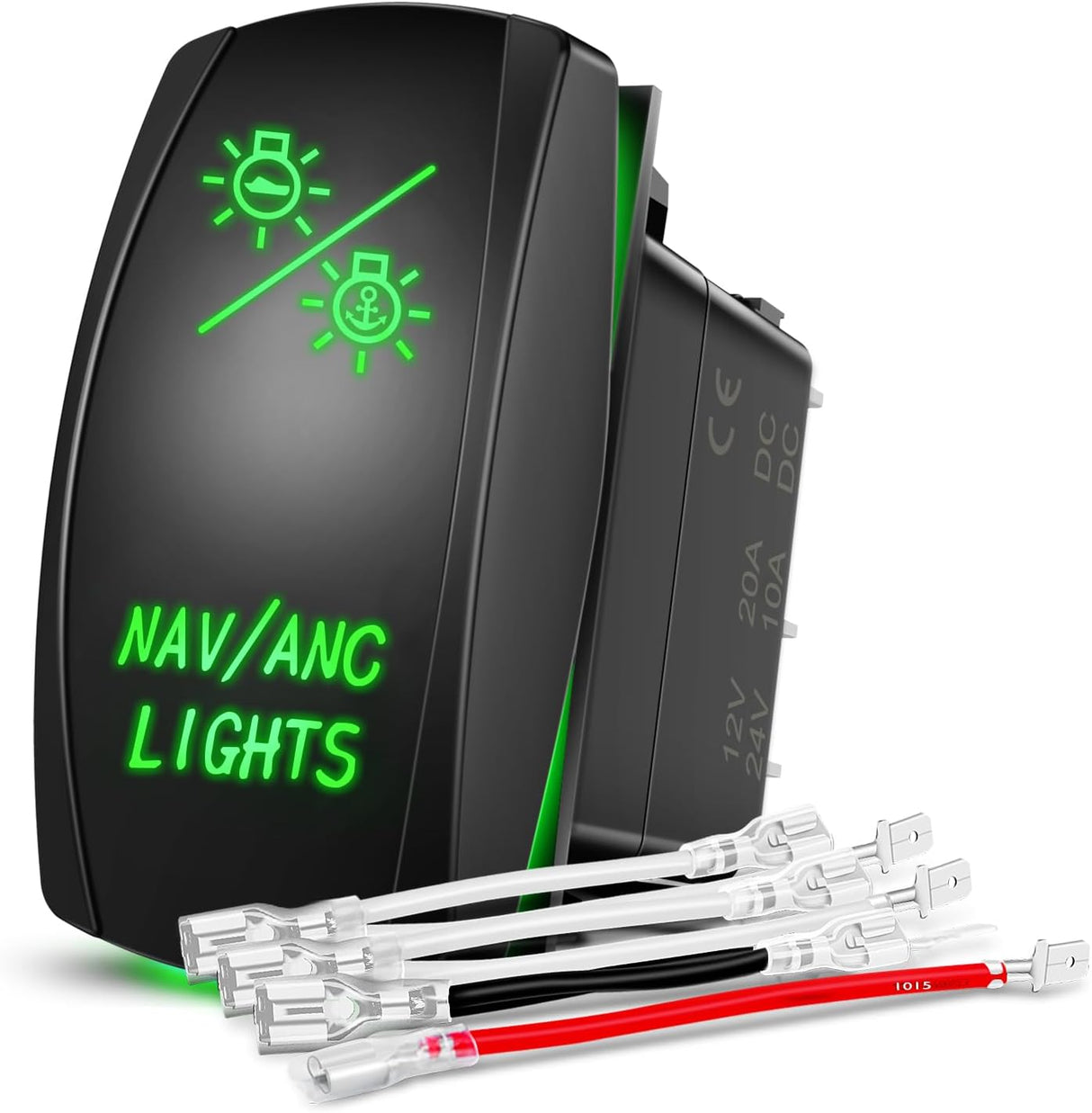 NAV/ANC Rocker Switch 7Pin Navigation Anchor Lights Toggle On Off DPDT Laser Etched 12V 24V Jumper Wires for ARB Carling NARVA Style Marine Boat Ship Vessel