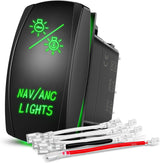 NAV/ANC Rocker Switch 7Pin Navigation Anchor Lights Toggle On Off DPDT Laser Etched 12V 24V Jumper Wires for ARB Carling NARVA Style Marine Boat Ship Vessel