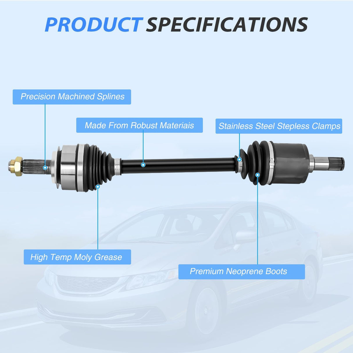 CV Axle Shaft Assembly Compatible with 2006 2007 2008 2009 2010 2011 2012 2013 2014 2015 Honda Civic L4 1.8L Half-Shaft Assemblies Replacement Front Wheel Driver Side